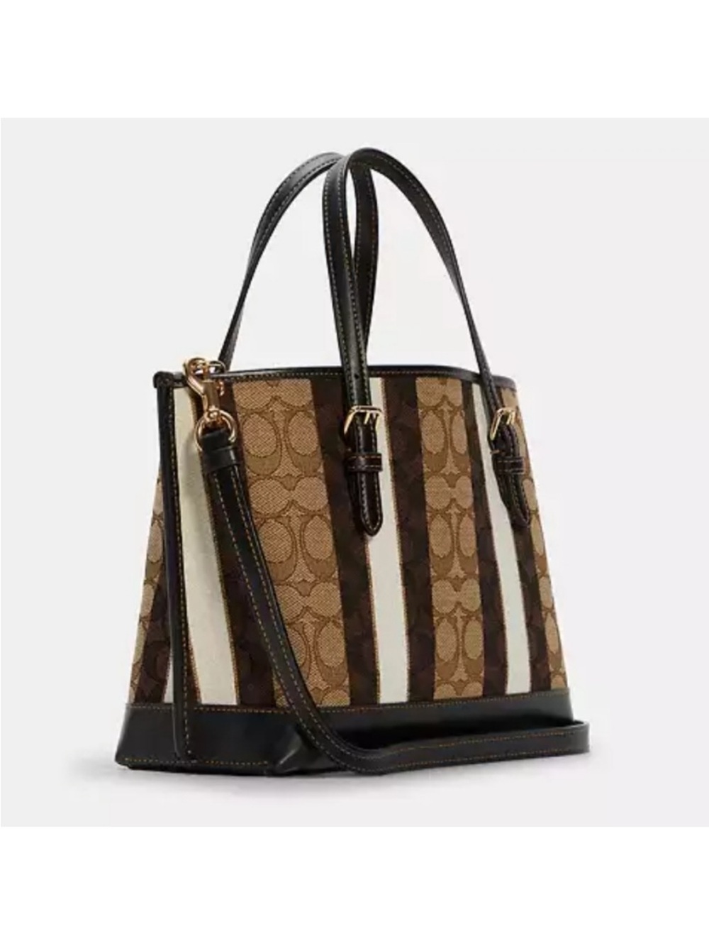 Coach Signature Stripe Mini Tote in Brown, Dark Brown & Cream Mollie 25 . - Picture 2 of 4